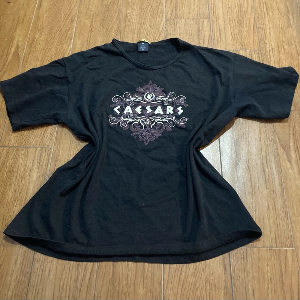 Vintage Y2K Ceasars Black and Purple Cotton Graphic Tee Sz XL Casino Las Vegas